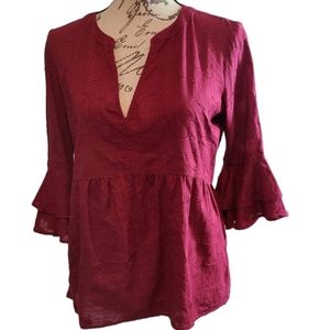 Loft Vneck Cotton 3/4  Bell Sleeve  Blouse